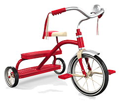 red and cream children's tricycle