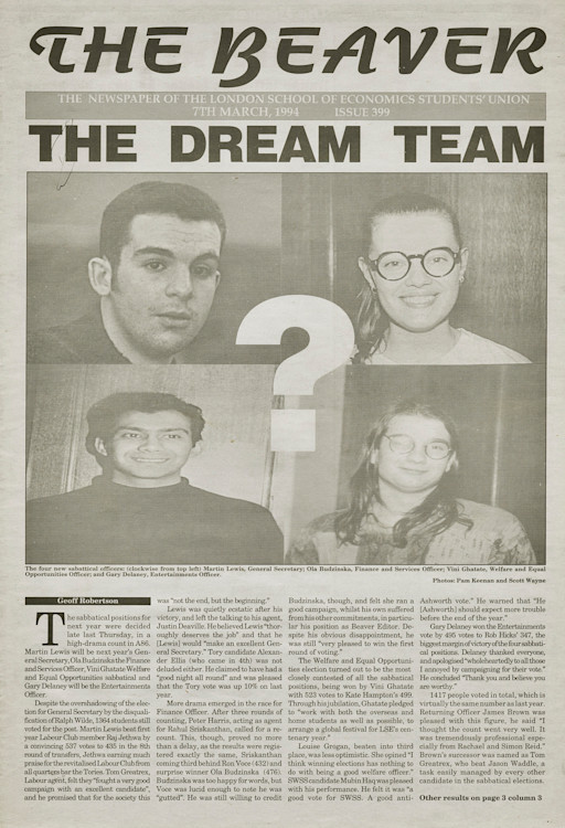 Newspaper article titled "The Dream Team".