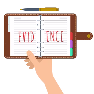 Illustrated personal organiser with the word "evidence" written on it.