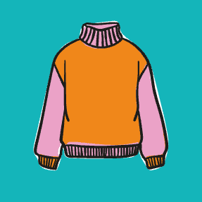 An illustration of an ornage and pink sweater
