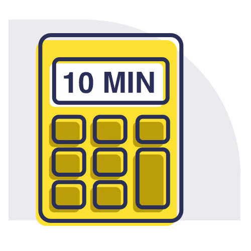 Illustrated calculator which is yellow and reads "10 min" on the screen.