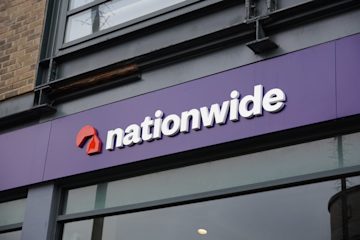 A Nationwide storefront, with a large purple banner and red and white logo