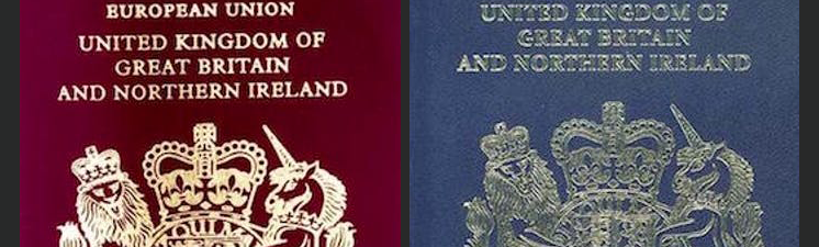 Two passports side by side: the left one is red, and the right one is blue.
