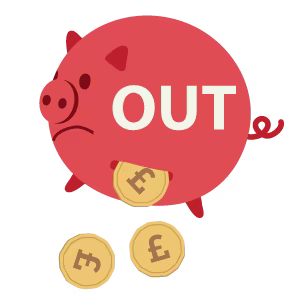 Sad piggybank with coins falling out of its slots