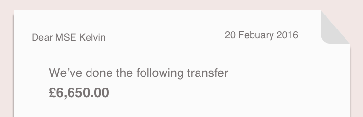 Mock up of a credit card balance transfer statement.