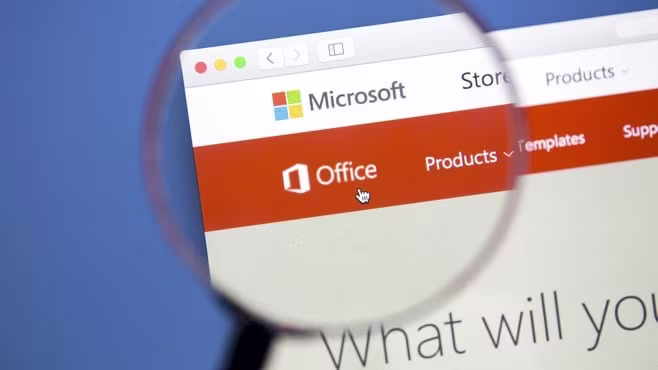 Magnifying glass over the corner of a screenshot of Microsoft Office