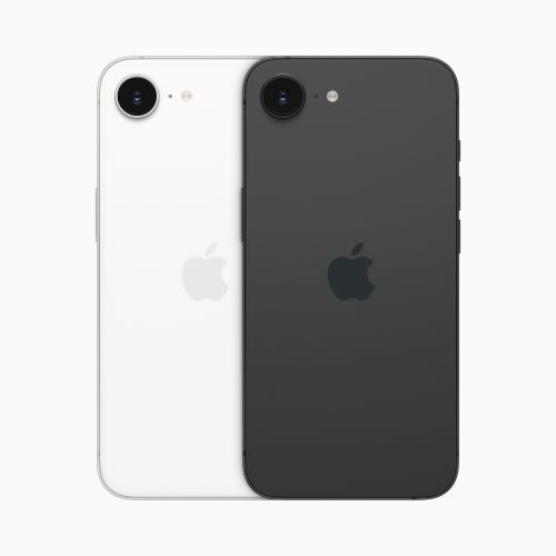 white iPhone 16e next to a black iPhone 16e