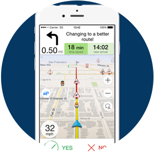 A mobile phone screen showing a navigation app.