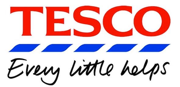 The Tesco logo, with the supermarket's tagline 'every little helps'.