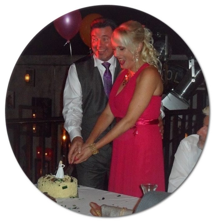 Bridget and Derek cutting their Asda cake.