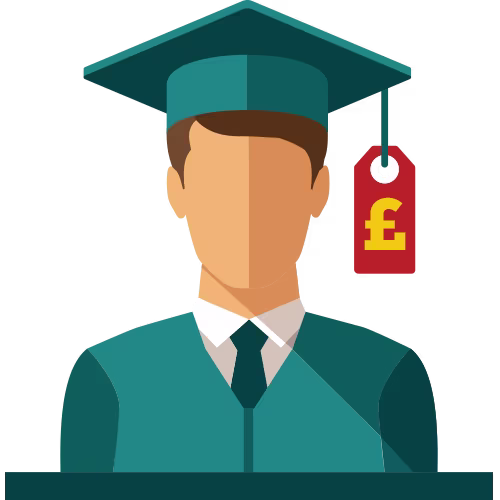 An illustration of a graduate with a price tag on his hat