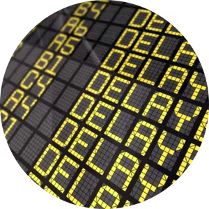 Flight delay board showing the word "delay" repeated.