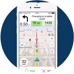 A sat-nav on a mobile phone.