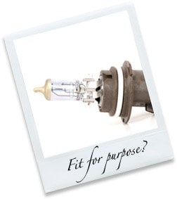 Polaroid of a broken bulb with the words 'Fit for purpose?' on the bottom.