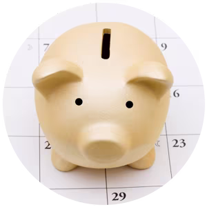 Piggy bank on a calendar.