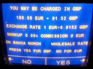 ATM screen reads: