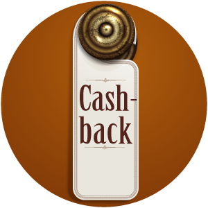 Sign hanging from a door knob saying 'cashback'.