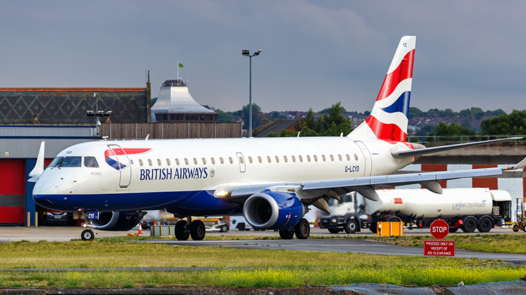 A BA Cityfler aeroplane stationary at an airport