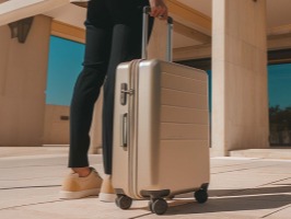 Valise cabine grise métallique.