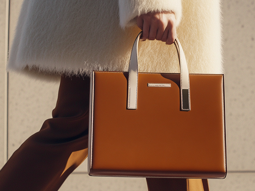 Sac à main pour femme, chic de couleur marron et des bretelles blanches.