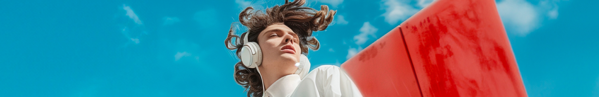 Jeune homme portant un casque filaire blanc