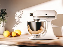 Robot culinaire dans une cuisine ensoleillée.