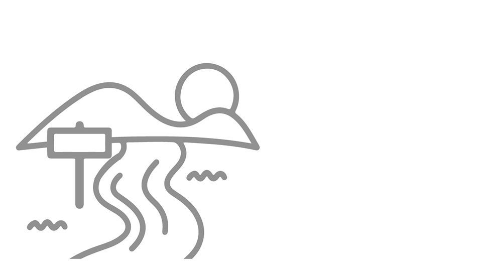 Explorer Membership Level Icon of a stream with a mounting and the sun.