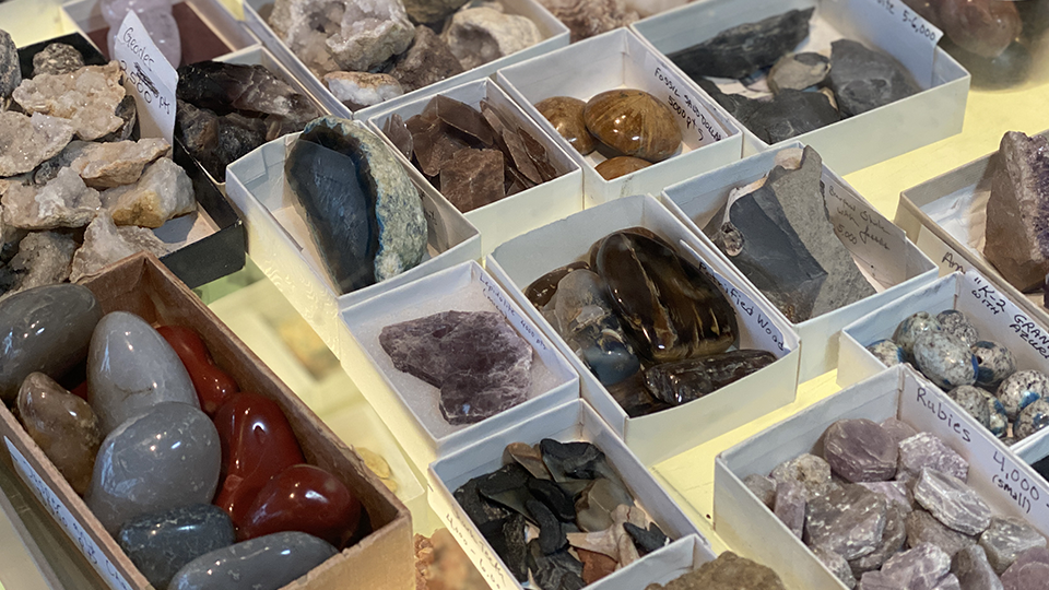 Close-up of rock specimens. 