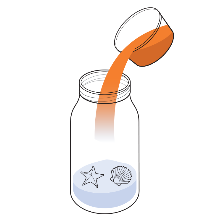 An illustration of a glass jar being filled with a second layer of colored salt