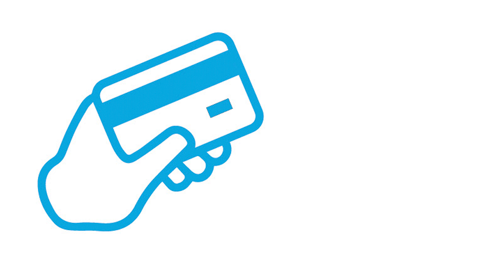 Icon showing a hand holding a credit card.  