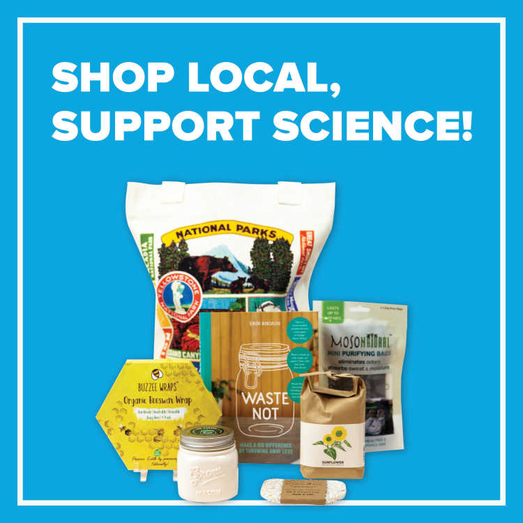 Image of Explore Store Items including: beeswax wrap, national parks bag, sunflower seeds, purifying bags. 