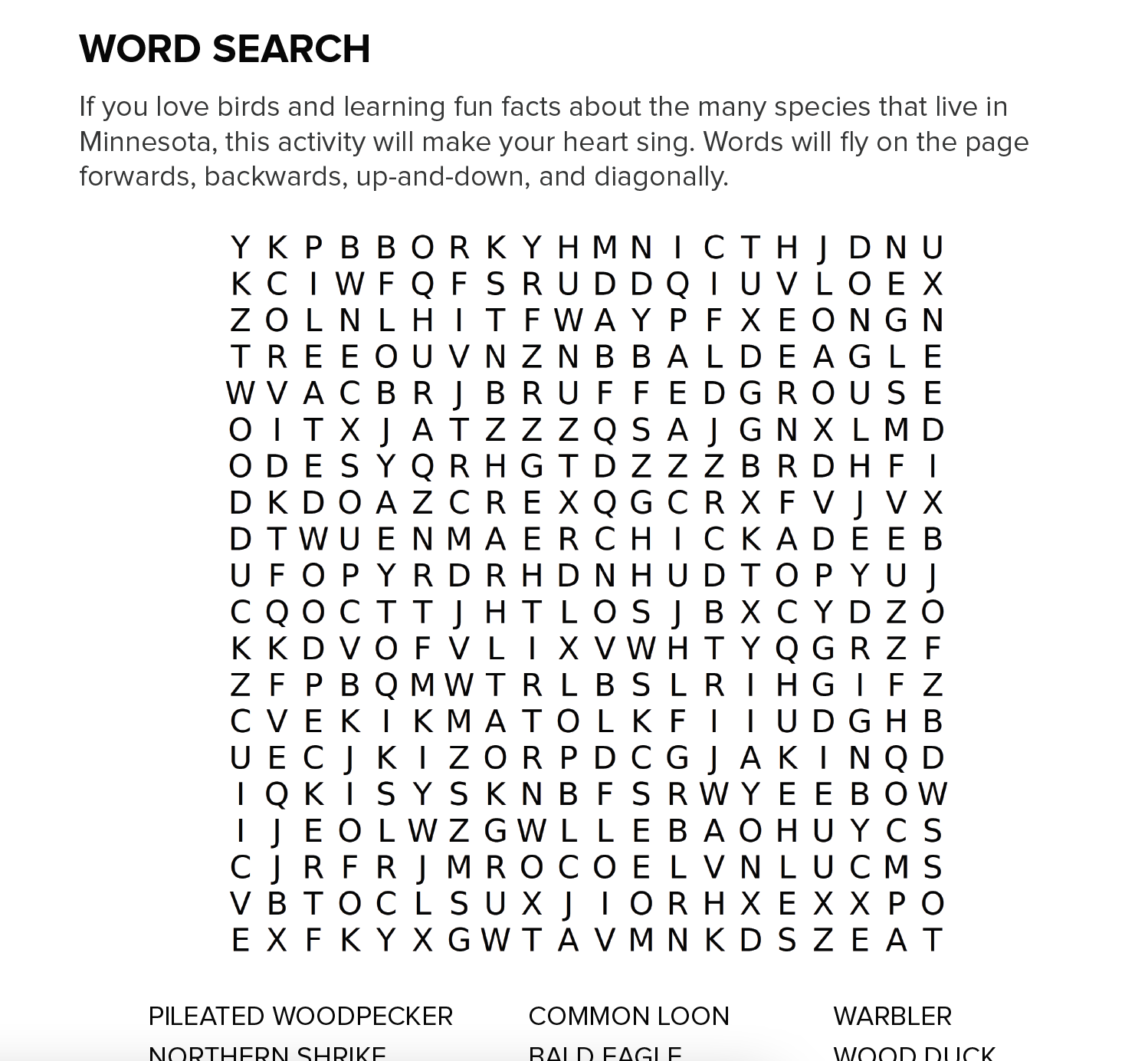 Ornithology Word Search