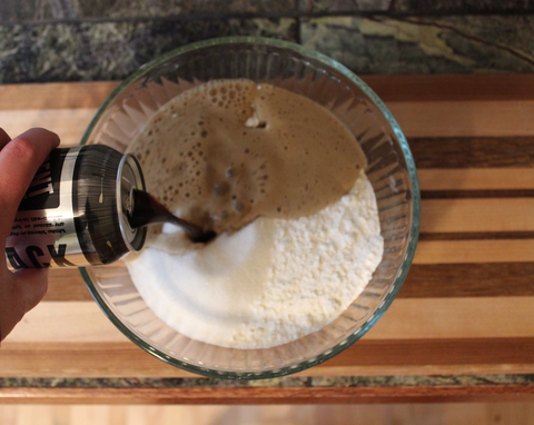Beer pouring into flour
