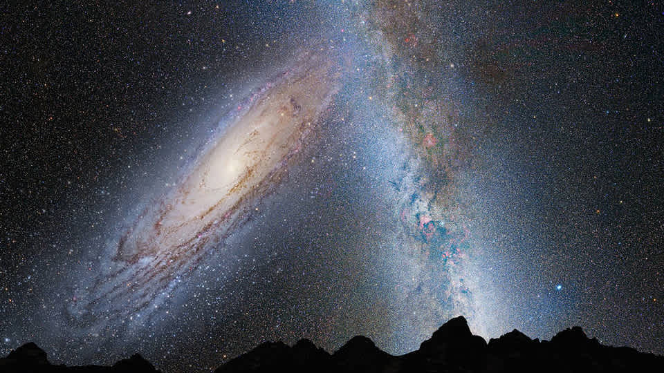 Hubble photograph of the Milky Way and Andromeda galaxies