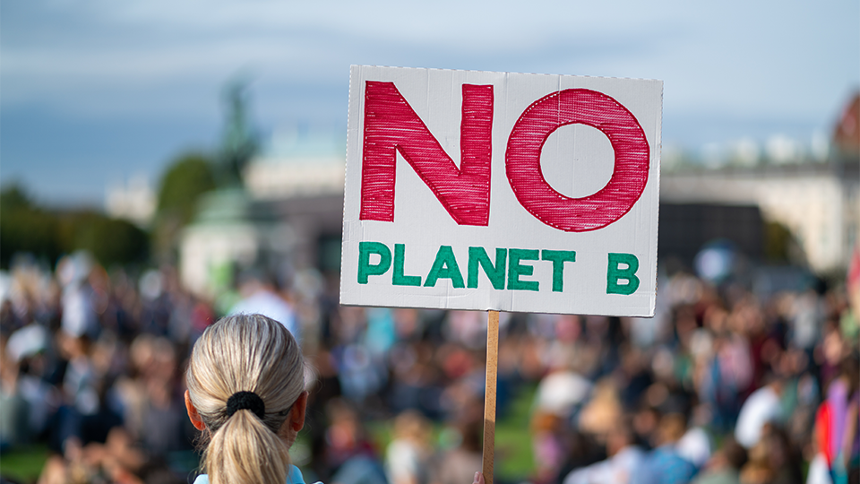 Protest sign reading "No Planet B"