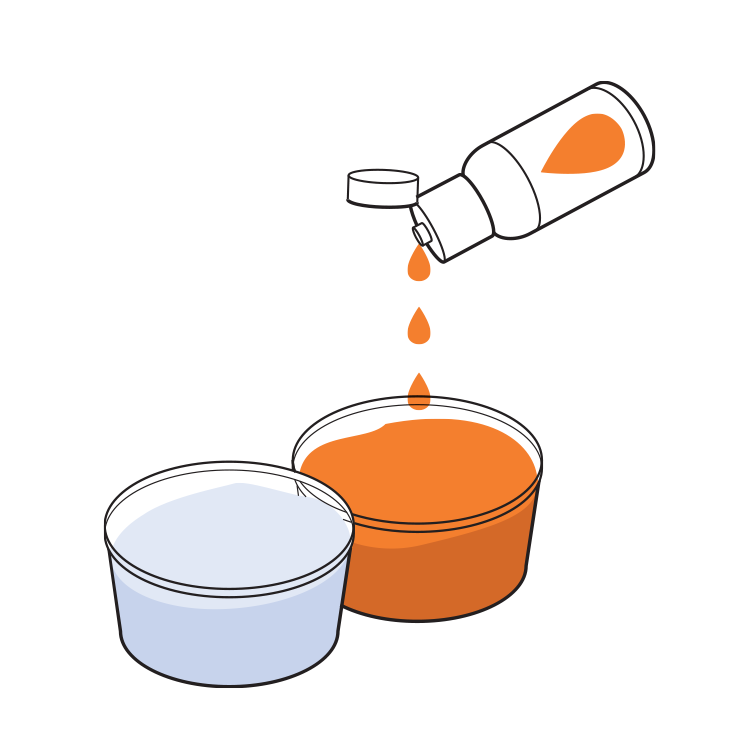 Two containers of salt, one being colored with orange drops. 