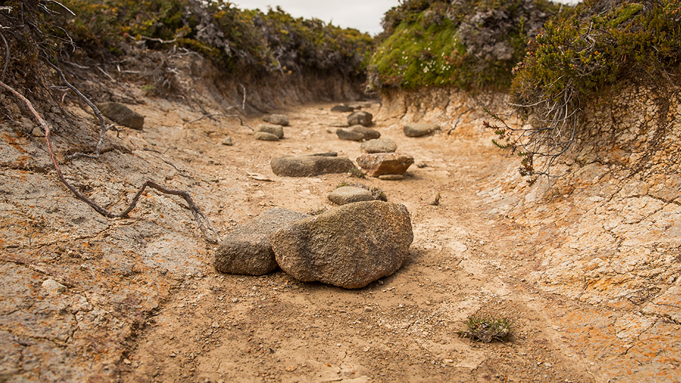 a photo of a dry river bed 