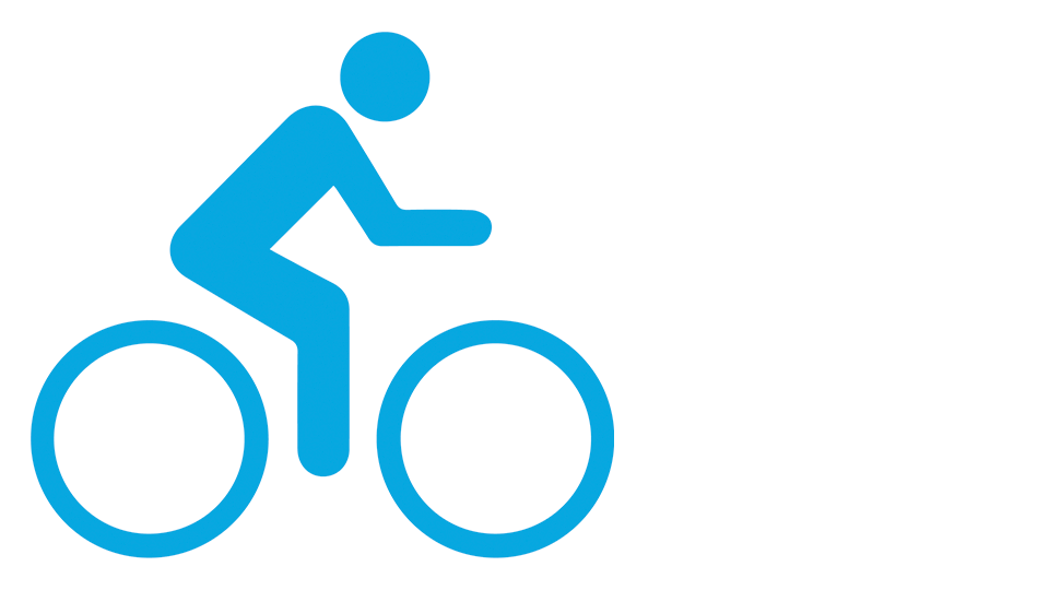 Icon of a person riding a bike. 
