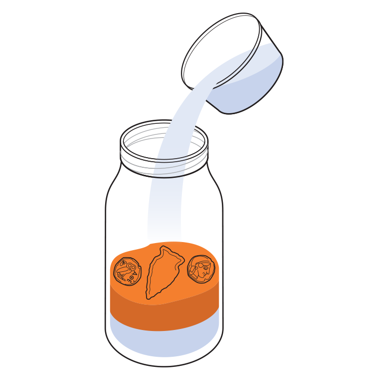 An illustration of a glass being filled with layers of salt