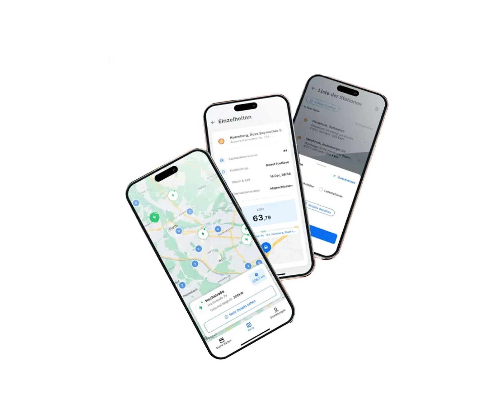 Smartphones avec l’application FleetPay et la navigation directe vers les stations-service.