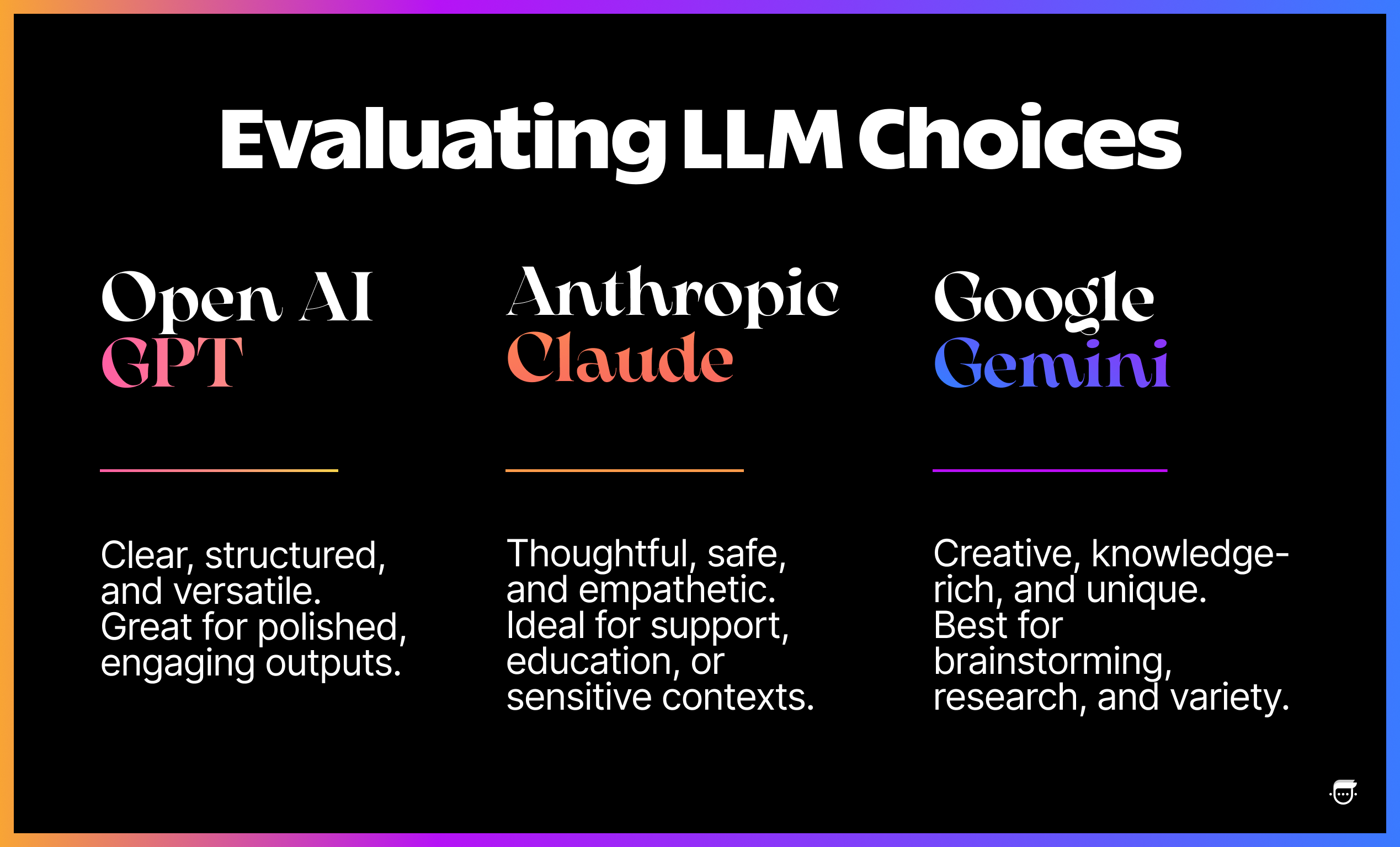 Evaluating LLM Choices