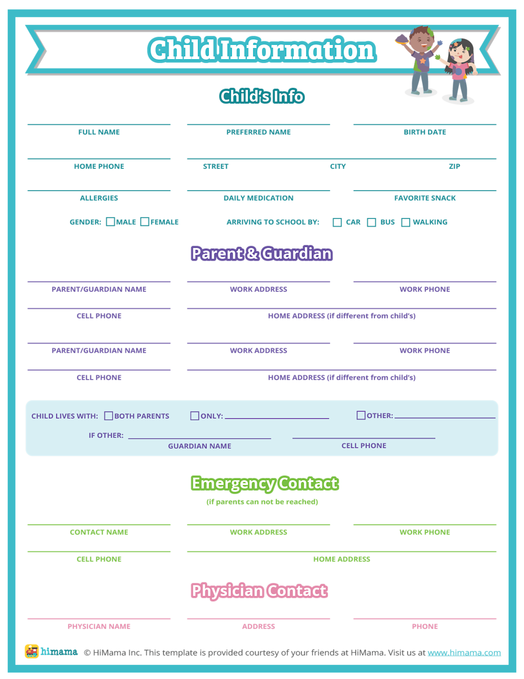Parent Information Sheets Templates Lillio