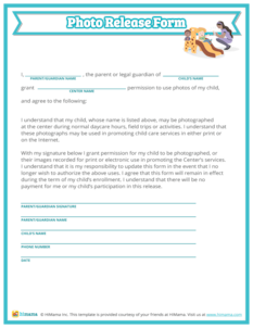 Daycare Photo Release Form - Free Templates | HiMama