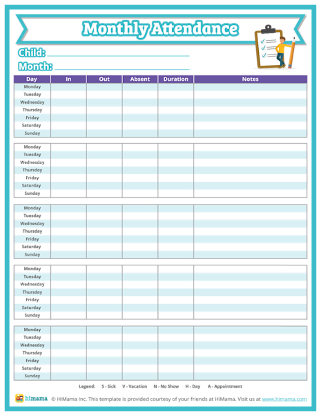 Daycare Sign In Sheet - Attendance Sheet Templates | HiMama