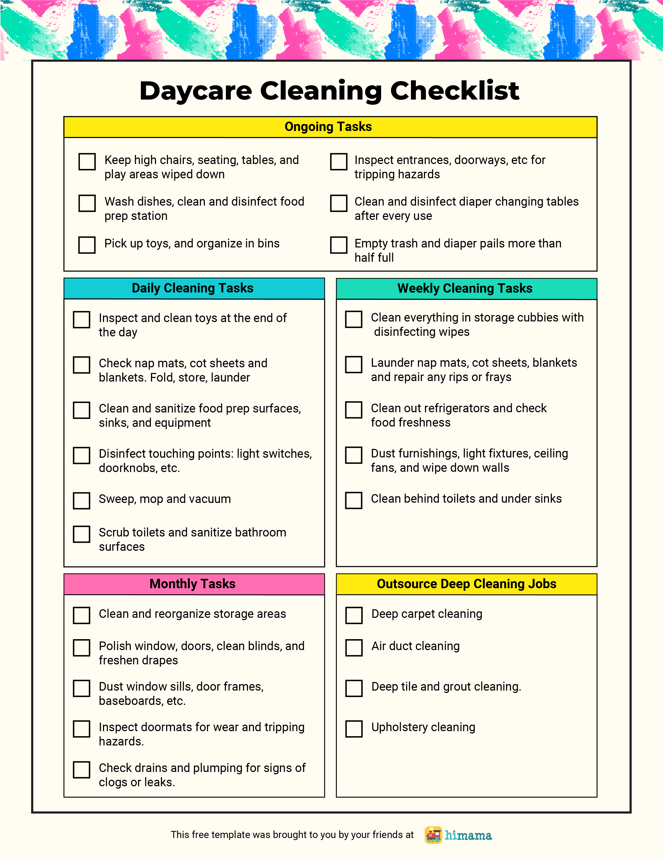 Daycare Cleaning Checklist Templates Lillio   Daycare Cleaning Checklist 