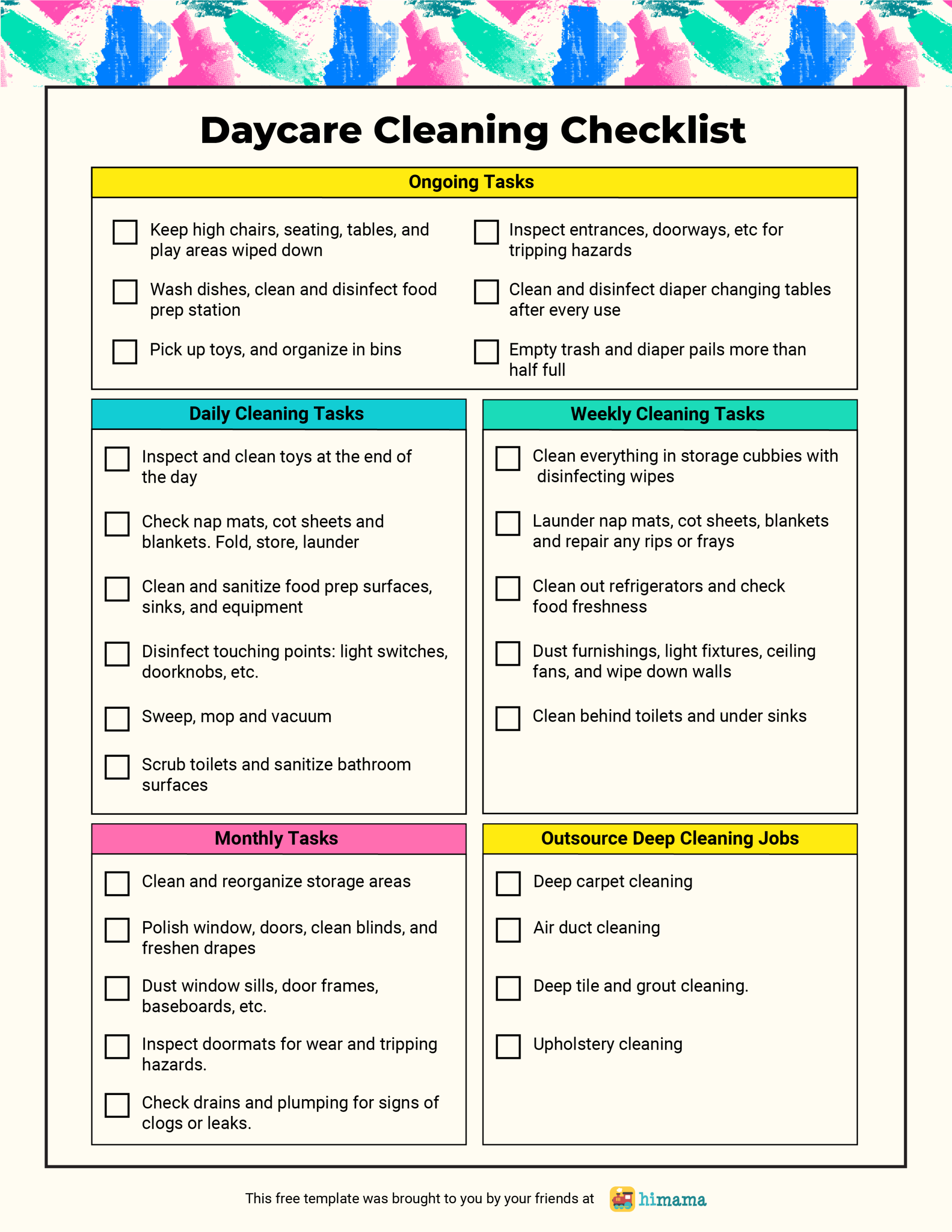 Daycare Cleaning Checklist Free Templates Himama