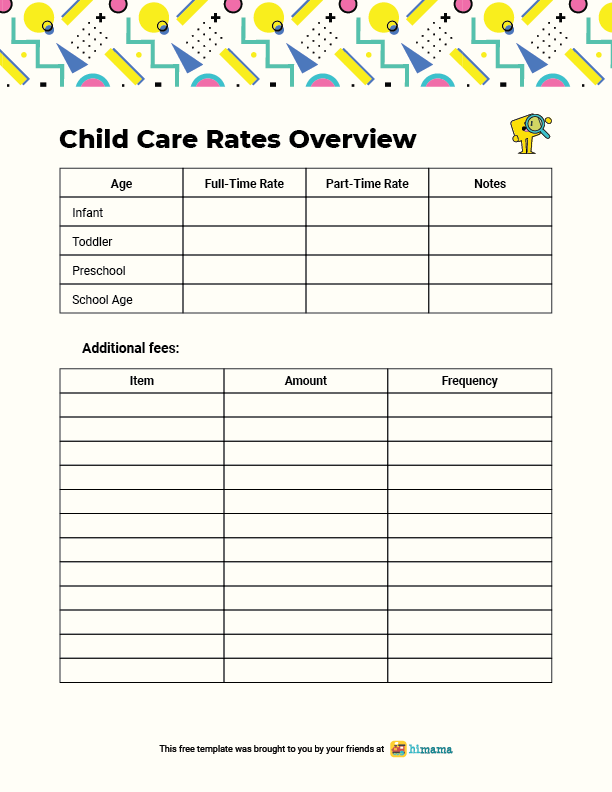 Childcare Rate Sheet Templates Lillio