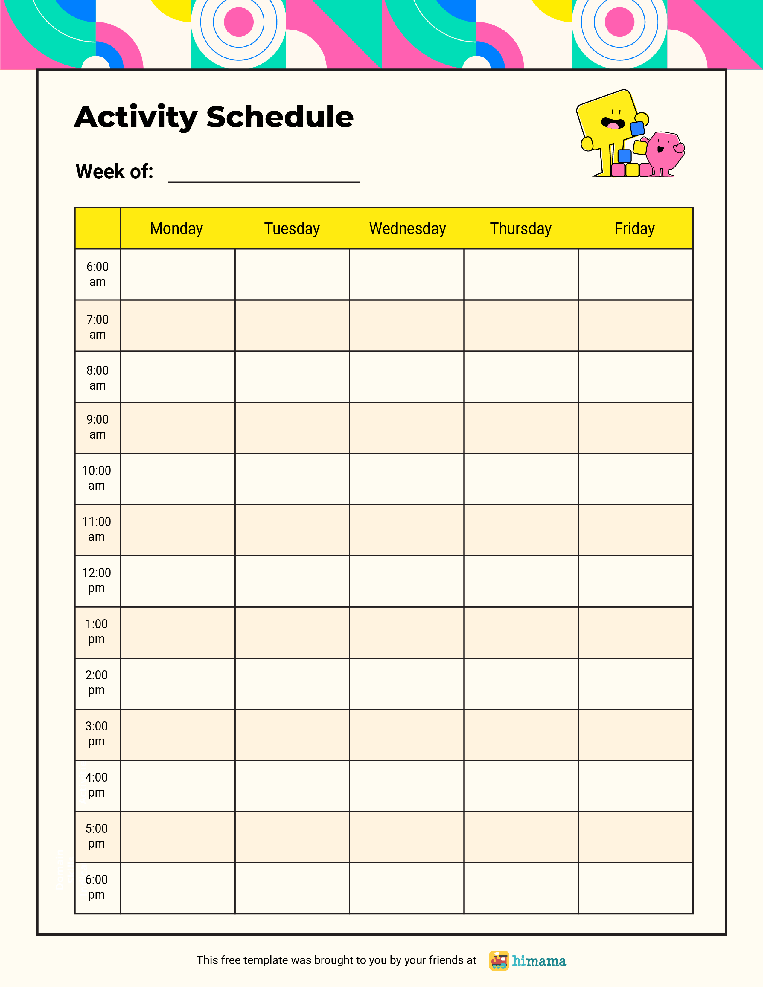 preschool daily schedule template pdf