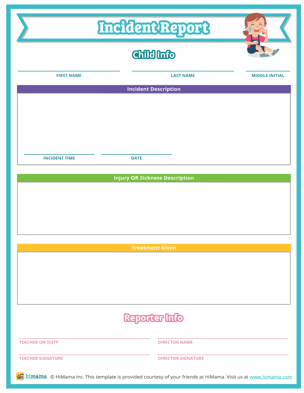 Daycare Incident Report - Free Templates  HiMama Inside Preschool Weekly Report Template