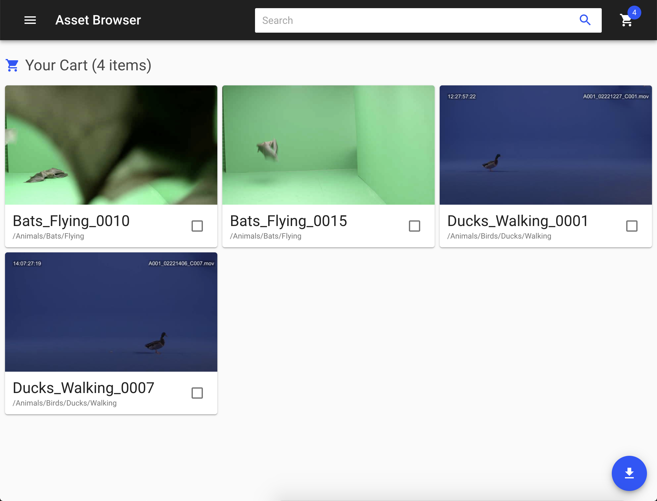 The cart page: A place to collect assets before performing an action with then.